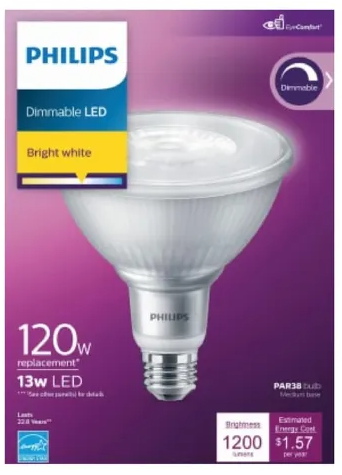 Bombillo LED PHILIPS PAR38 13W 3000K 25D 120V-60Hz Dim E27 CRI90