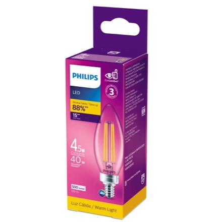 Bombillo LED PHILIPS E14 Classic 4.5W  2700k 500lm CRI80