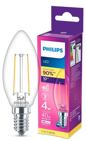 Bombillo LED PHILIPS E12 Classic 4.5w 500lm CRI80 2700k [WW] Clear - 60Hz [No Dimmable]