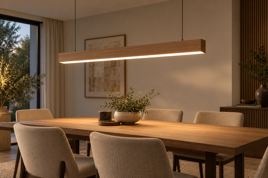 Perfil Colgante LED Triac Dimmable L1480*W50*H80mm Bridgelux LED 40W 3000K CRI:Ra90 - Acabado en Madera Oscura