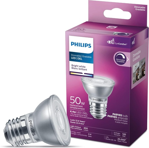 [9290031184] Bombillo PHILIPS PAR16 E27 - Spotlight de Interior LED Silver ∅40mm 5w 3000k 45mA 400 Lumens (3-Pack) / Dimmable 120v 50/60Hz 